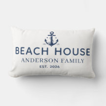 Personalised Family Name Beach House Throw Pillow