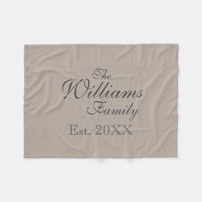 Personalised family name beige fleece blanket (Front (Horizontal))