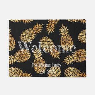 Personalised Family Name Black Gold Pineapple Doormat