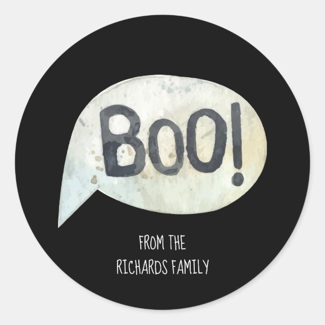 Personalised Family Name Boo Halloween Classic Round Sticker (Front)