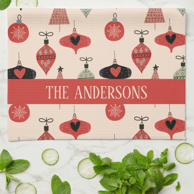 Personalised Family Name Christmas Pattern Tea Towel (Folded)