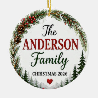 Personalised Family Name Christmas Wreath Ornament