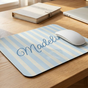 Personalised Family Name Custom White Blue Stripes Mouse Mat