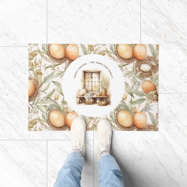 Personalised Family Name Easter Beige Doormat (Indoor)