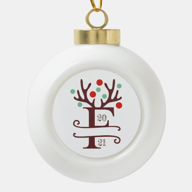 Personalised Family Name "F" Ceramic Ball Christmas Ornament (Front)