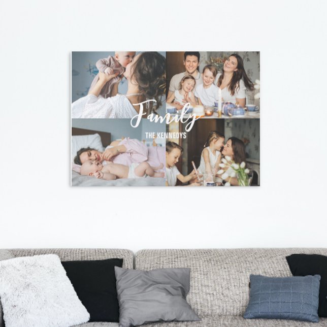 Personalised Family Name Family 4 Photo Collage Canvas Print (Creator Uploaded)