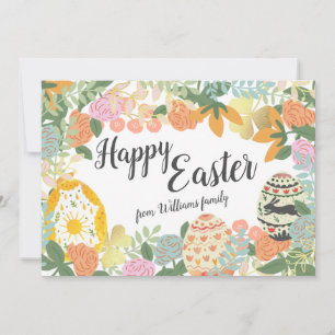 Personalised Family Name Floral Eggs Happy Easter Holiday Card