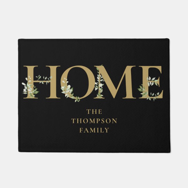 Personalised Family Name Greenery Gold Home Doormat (Front)