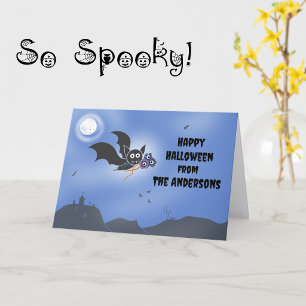 Personalised Family Name Halloween Card Cute Bat  