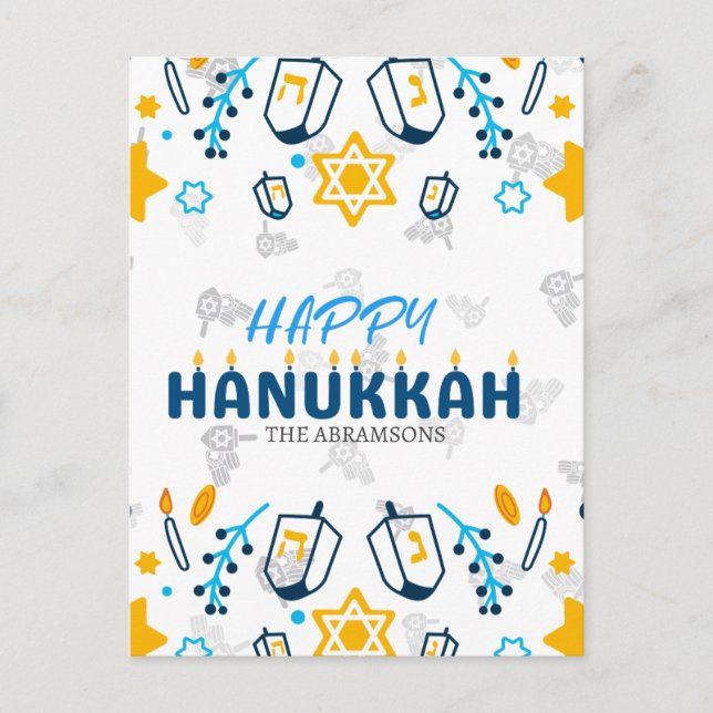 Personalised Family Name Happy Hanukkah Holiday Postcard (Front)