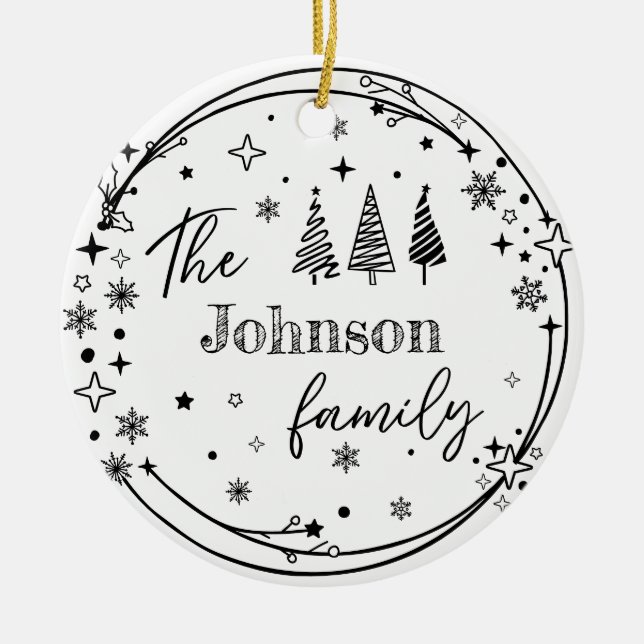 Personalised Family Name Holiday Keepsake Ceramic Tree Decoration (Front)