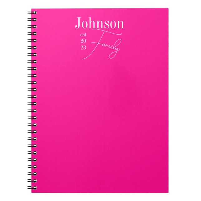Personalised Family Name Hot Pink Notebook (Front)