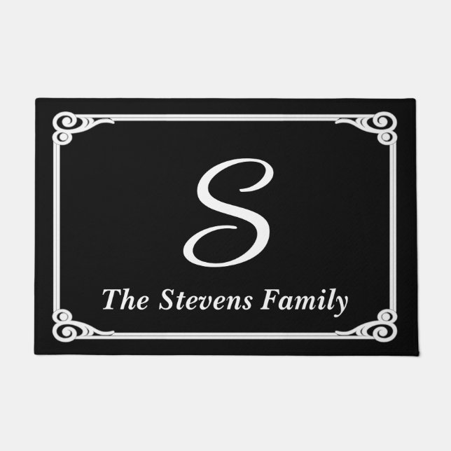 Personalised Family Name & Initial Doormat • Black (Front)