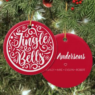 Personalised Family Name Jingle Bells Christmas Ceramic Tree Decoration