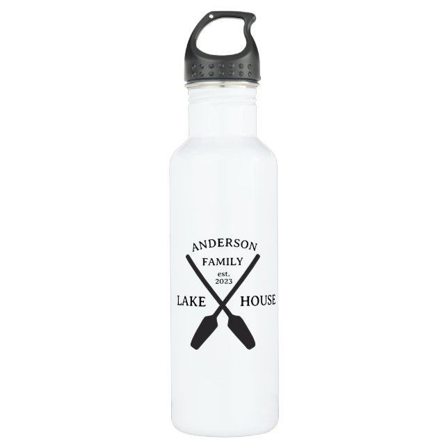 Personalised Family Name Lake House  710 Ml Water Bottle (Front)