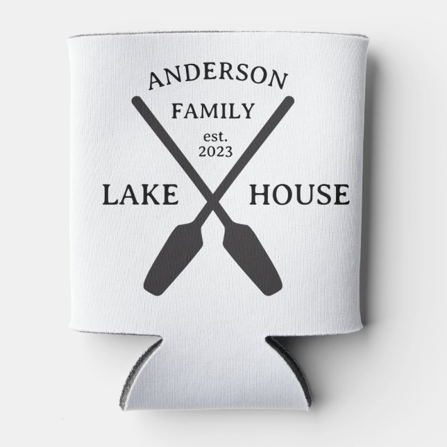 Personalised Family Name Lake House  Can Cooler (Front)