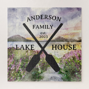 Personalised Family Name Lake House  Jigsaw Puzzle