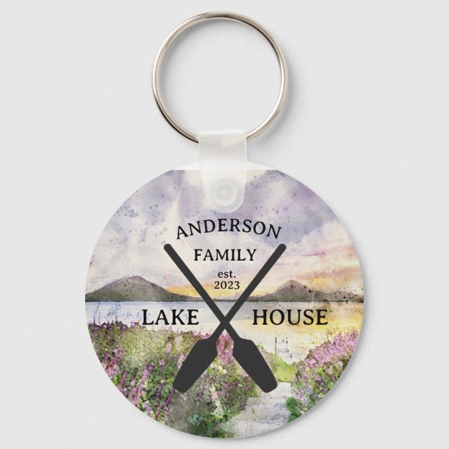 Personalised Family Name Lake House  Key Ring (Front)