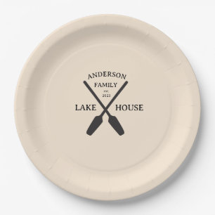 Personalised Family Name Lake House Paper Plate
