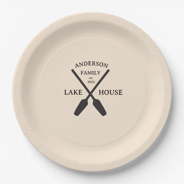 Personalised Family Name Lake House  Paper Plate (Front)