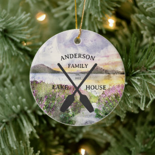Personalised Family Name Lake House Sign Ceramic Tree Decoration