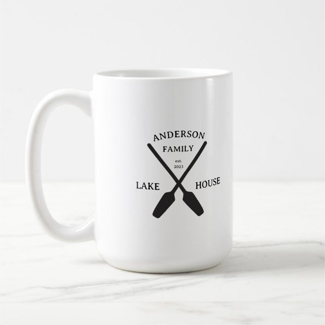 Personalised Family Name Lake House Sign Coffee Mug (Left)