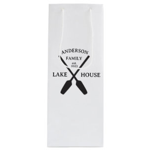 Personalised Family Name Lake House  Wine Gift Bag