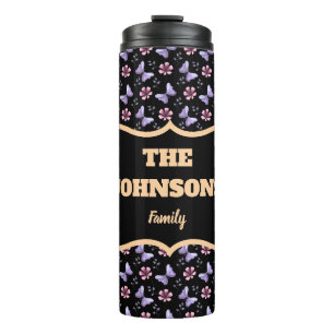 Personalised family name lavender butterfly floral thermal tumbler