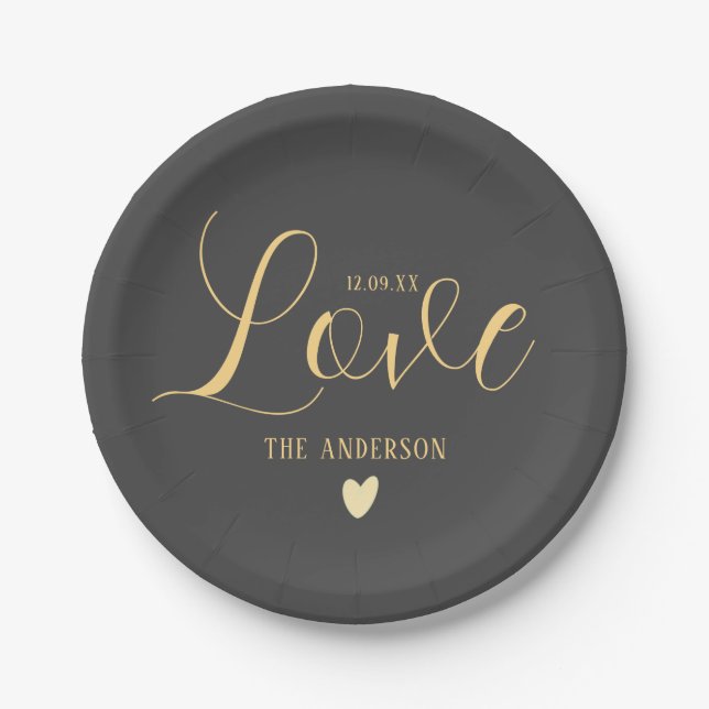 Personalised Family Name Love Brush Script Paper  Paper Plate (Front)