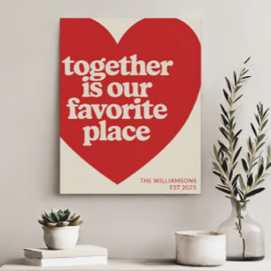 Personalised Family Name Love Heart Red Modern  Poster