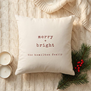 Personalised Family Name Merry + Bright Christmas Cushion
