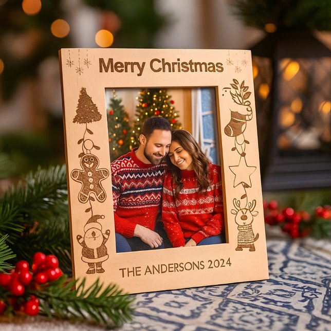 Personalised Family Name Merry Christmas Holiday  Etched Frames (Creator Uploaded)