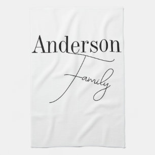 Personalised Family Name Modern Black and White Tea Towel