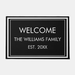 Personalised Family Name Monogram Black and White  Doormat