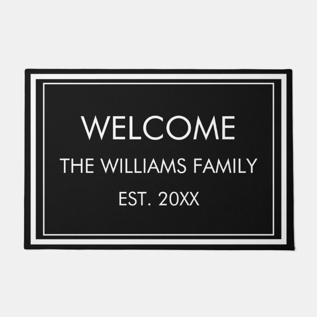 Personalised Family Name Monogram Black and White  Doormat (Front)