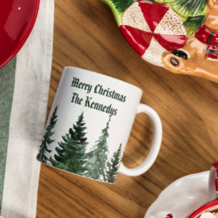Personalised Family Name Monogram Christmas Tree  Two-Tone Coffee Mug
