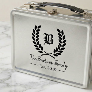 Personalised Family Name Monogram Metal Lunch Box