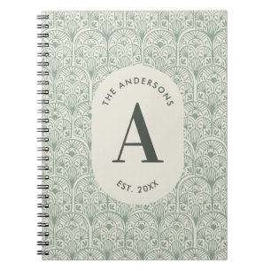 Personalised Family Name Monogram Sage Green Deco Notebook