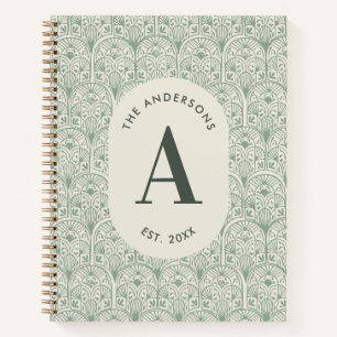 Personalised Family Name Monogram Sage Green Deco Notebook