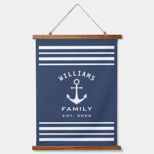 Personalised Family Name Nautical Blue And White Hanging Tapestry