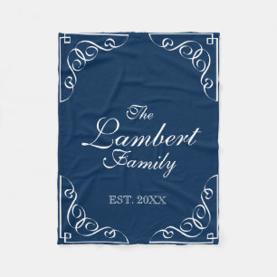 Personalised family name navy blue fleece blanket