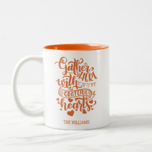 Personalised Family Name Orange Thanksgiving Two-Tone Coffee Mug