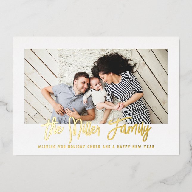 Personalised Family Name Photo Foil Holiday Card (Front)