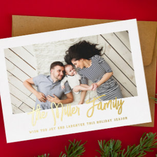 Personalised Family Name Photo Foil Holiday Card