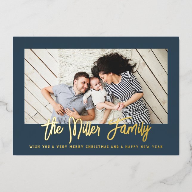 Personalised Family Name Photo Foil Holiday Card (Front)