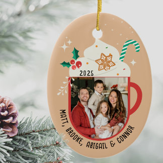 Personalised Family Name Photo Hot Cocoa Christmas Ceramic Tree Decoration