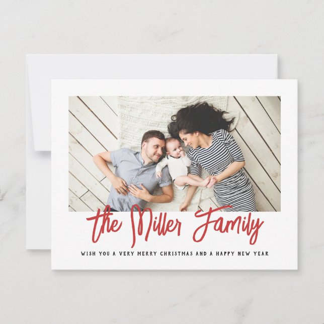 Personalised Family Name Photo Red Holiday Card (Front)