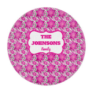 Personalised family name pink floral cutting board