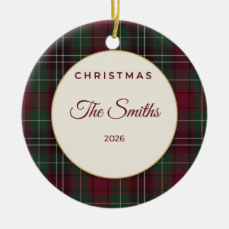 Personalised Family Name Plaid Christmas Ornament