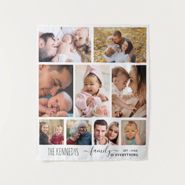 Personalised Family Name Quote 9 Photo Collage  Tapestry (Front)